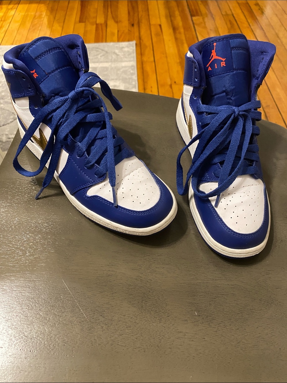 Kids Air Jordan 1 Retro-Style High-Top Sneakers in Blue, White & Gold